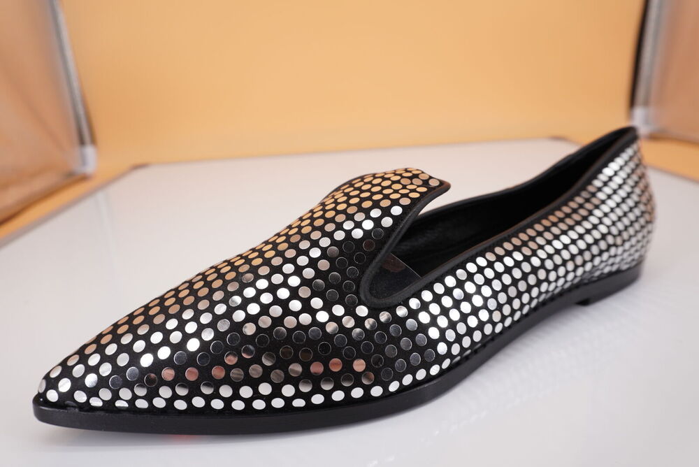 AGL Rei Paille Pointed Toe Ballet Flats Black Satin SZ 39.5 Sequin Sliver $545